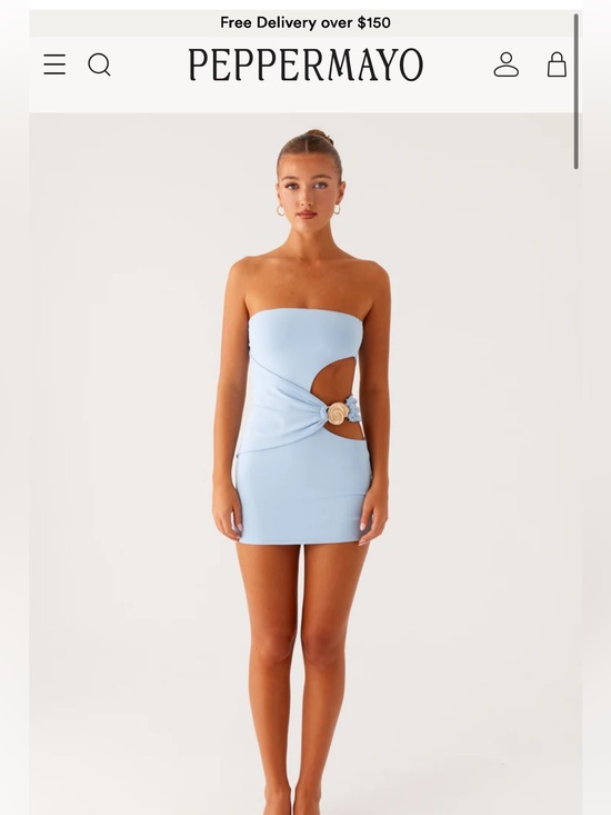 Peppermayo Dresses & Skirts - Peppermayo Strapless Mini Dress in Blue with Side Cutout & Shell Detail
